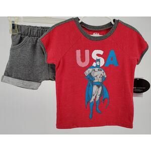 DC Comics Infant/Toddler 18 Month Boys Red USA Batman T-Shirt & Shorts‎ Set New